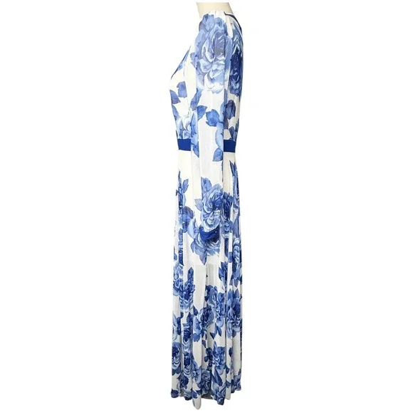 LULUS Blossom Buddy Blue Floral Print Plunge V-Neck Maxi Dress Size Medium - Picture 7 of 14